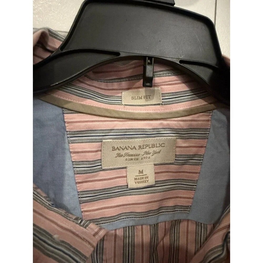 Banana Republic Men’s Medium Slim Fit Shirt Pink Striped Long Sleeve Button Up